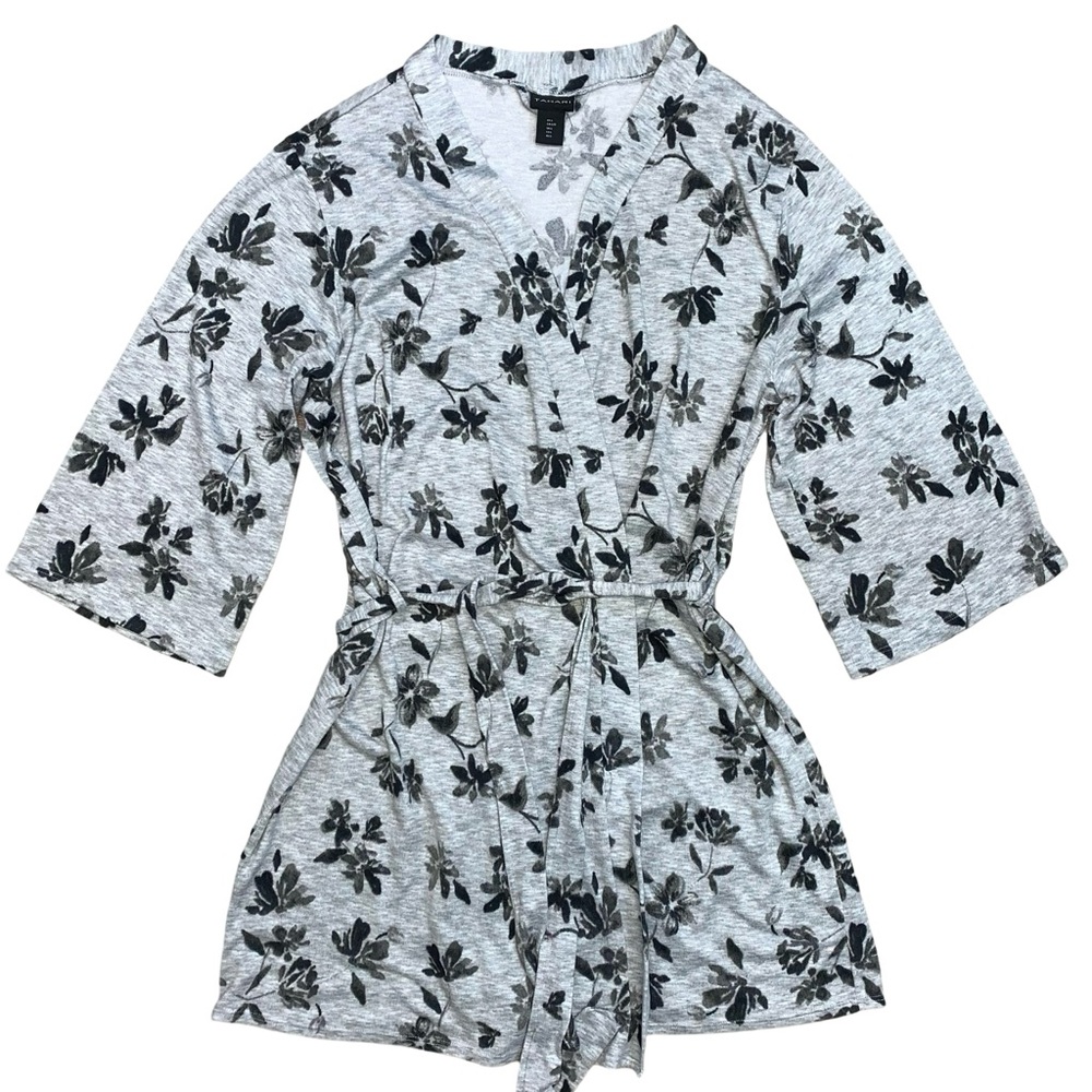 Tahari Soft Cozy Floral Mini Robe Large Bath Intimates Pjs Sleepwear Comfy